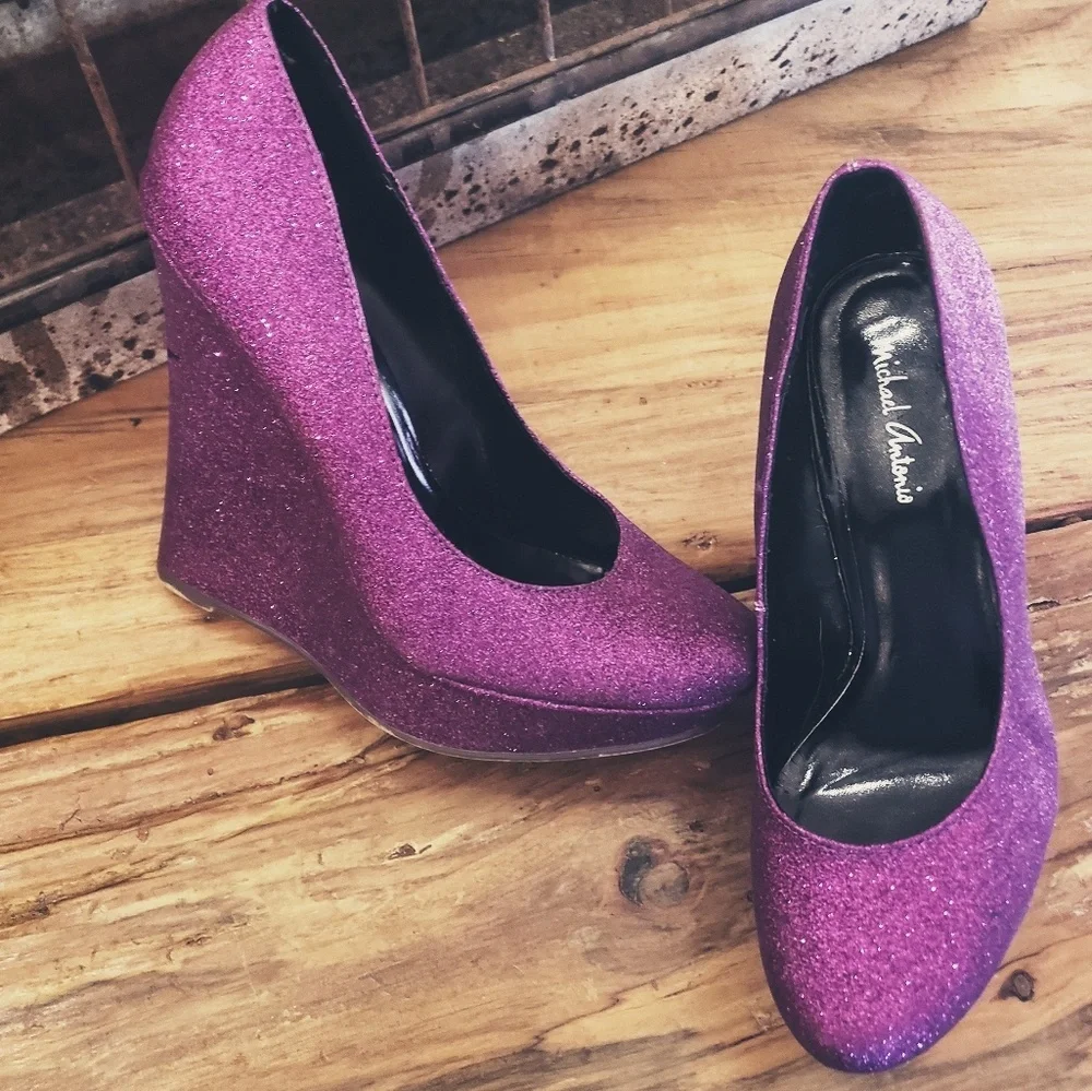 NEW! Michael Antonio Party Platform Glitter Wedge Sz 7